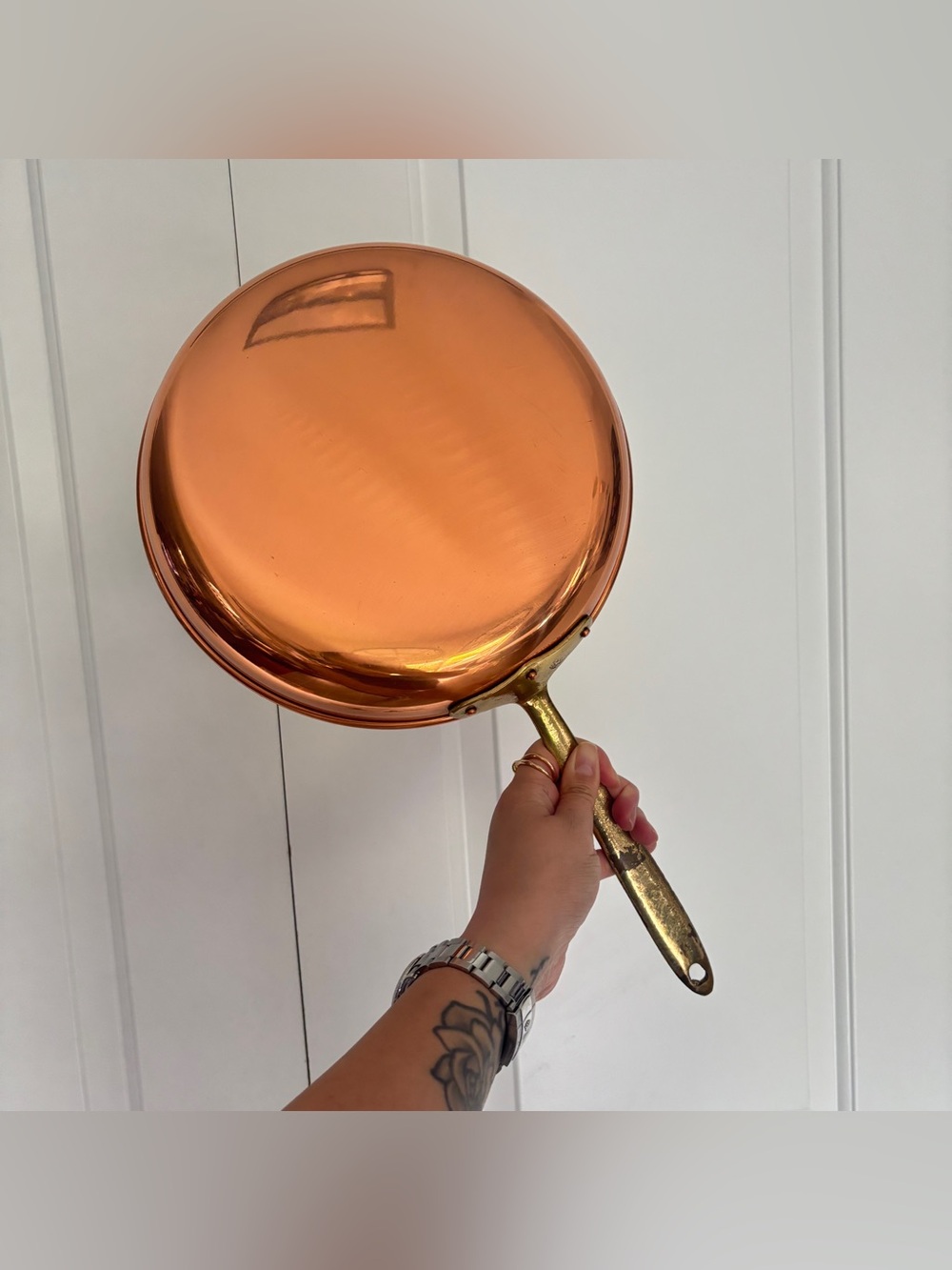 Vintage 10.25” Copper and Brass Frying Pan, Made in Portugal